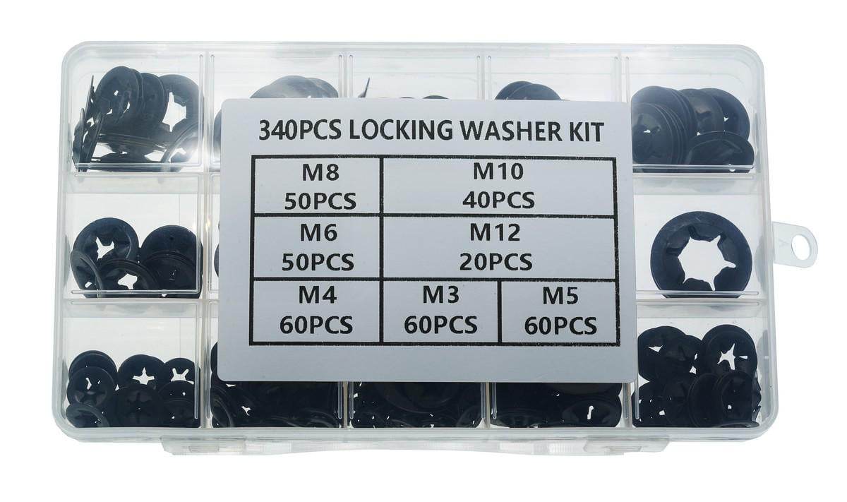 Набор стопорных шайб типа звезда 340 шт. 7 размеров (rest1843)