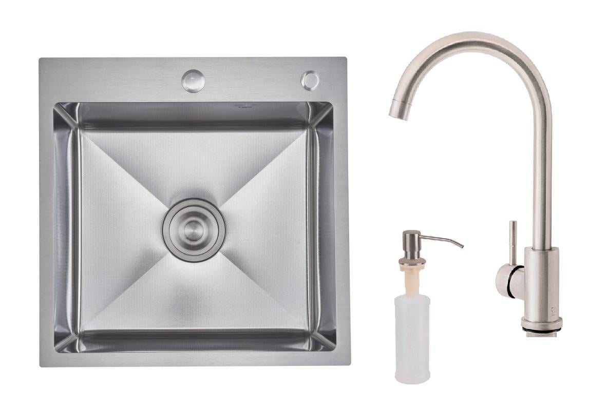 Мийка для кухні з нержавіючої сталі мікродекор Lidz 50/50 з краном та дозатором Сатин