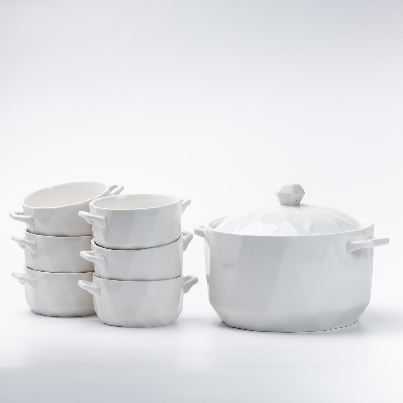 Столовий сервіз суповий на 6 персон на металевій підставці Білий - фото 3