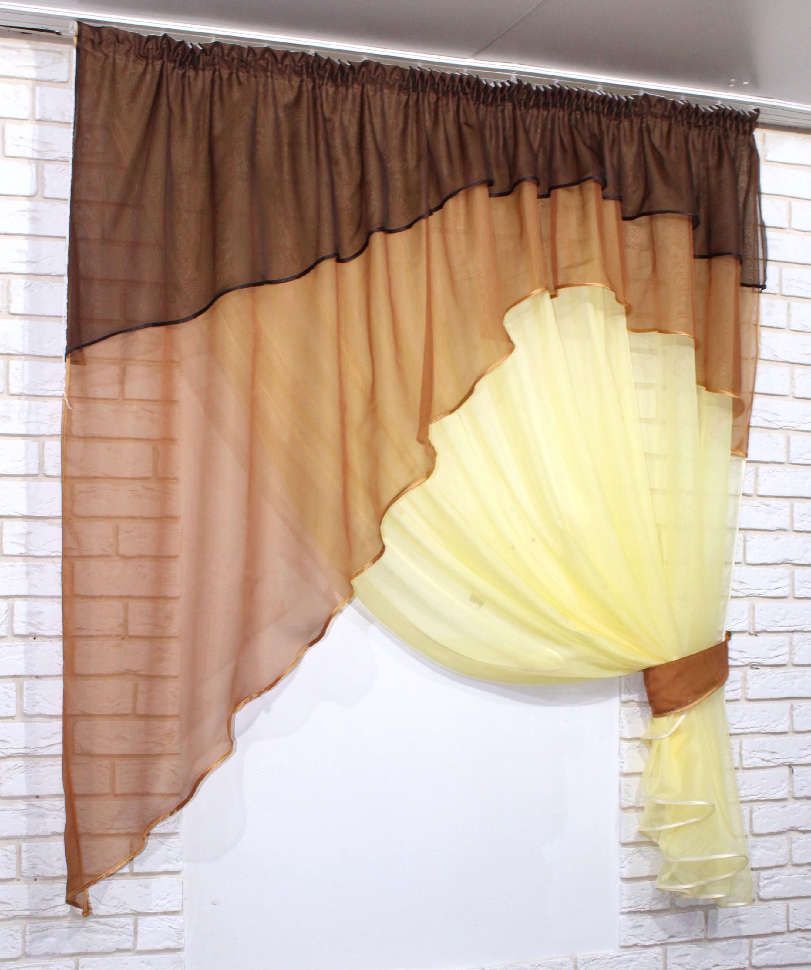 Фіранка кухонна VR-Textil № 031к з ламбрекеном 280х170 см Коричневий/Жовтий (50-361) - фото 2 Фіранка кухонна VR-Textil № 031к з ламбрекеном 280х170 см Коричневий/Жовтий (50-361) - фото 2