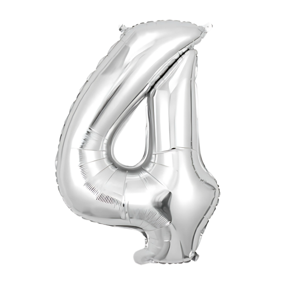 Воздушный шар в виде цифры 4 фольгированный праздничный для дня рождения юбилеев/годовщины 40" Серебряный