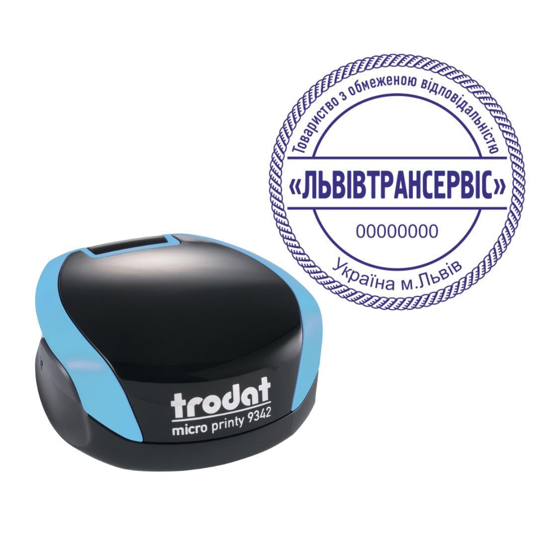 Печать ТОВ на карманном оснащении Trodat Micro Printy 9342 d 42 мм Бирюзовый (ООО3/9342/BZ)