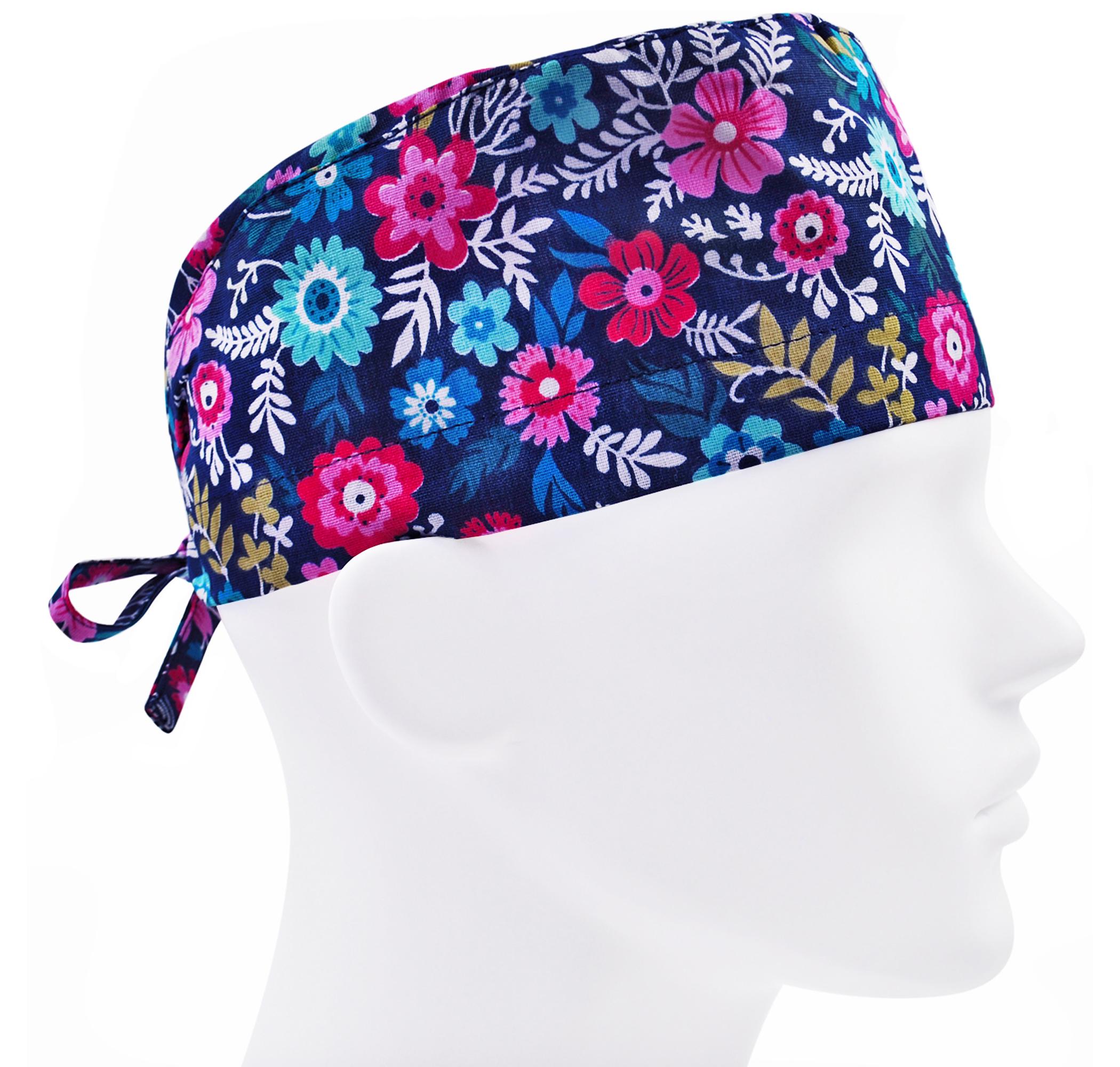 Шапочка медицинская мужская FloralScrubs Незабудки на синем универсальная (М030)