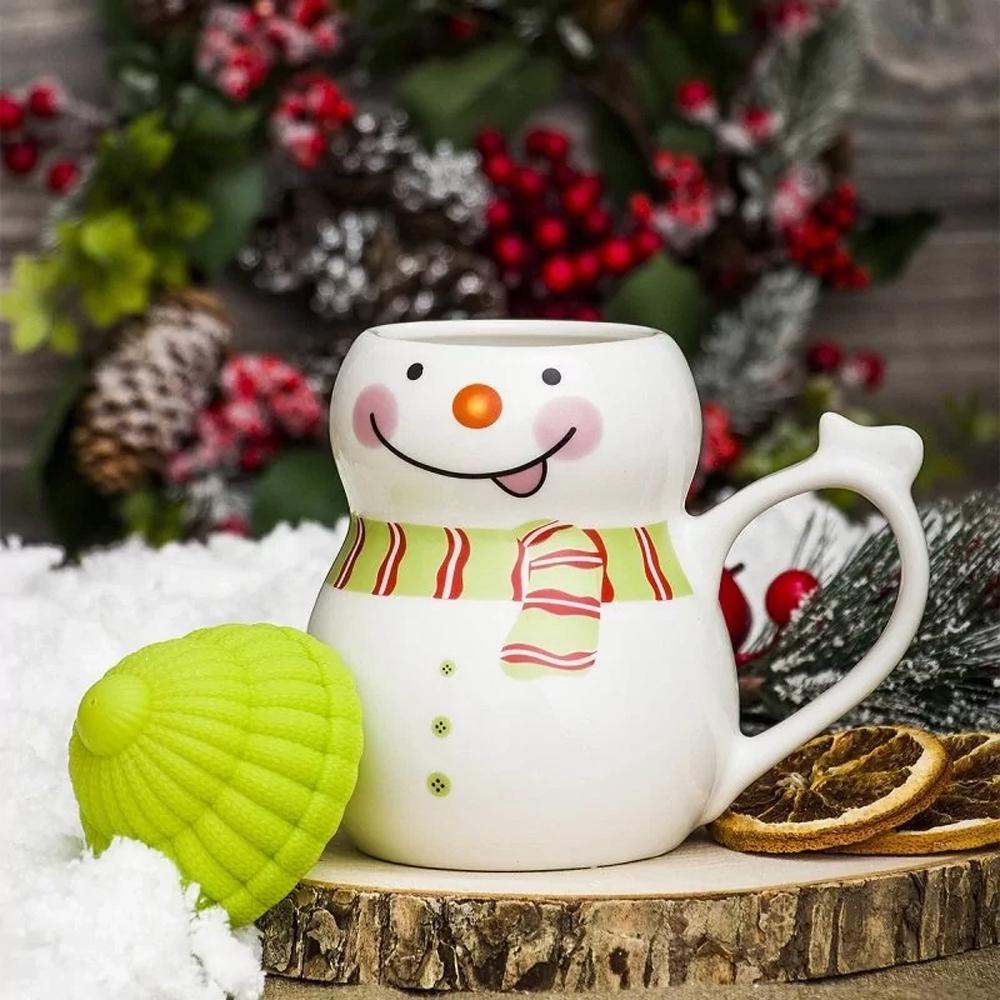 Чашка новогодняя с крышкой Снеговик керамика 350 мл Зеленый (30308503) - фото 2 Чашка новогодняя с крышкой Снеговик керамика 350 мл Зеленый (30308503) - фото 2