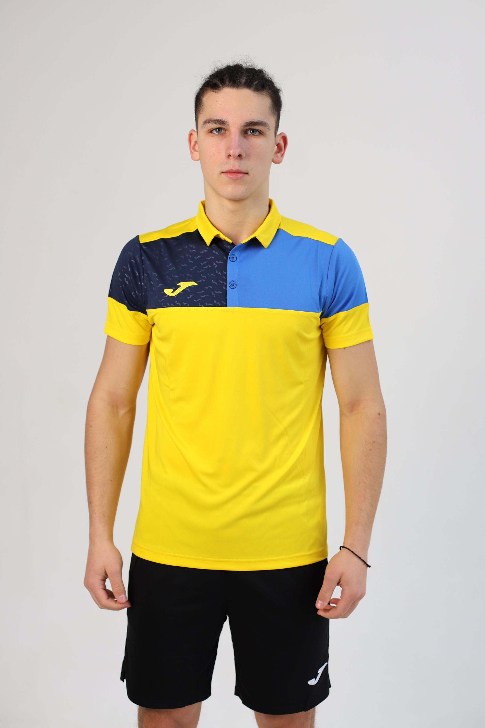 Футболка поло Joma 103208.907 Crew V Short Sleeve Polo M Yellow/Royal Navy - фото 1