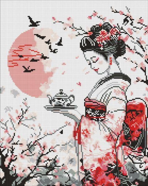 Алмазна мозаїка Гейша і чай art_selena_ua 40х50 см (AMO8328)