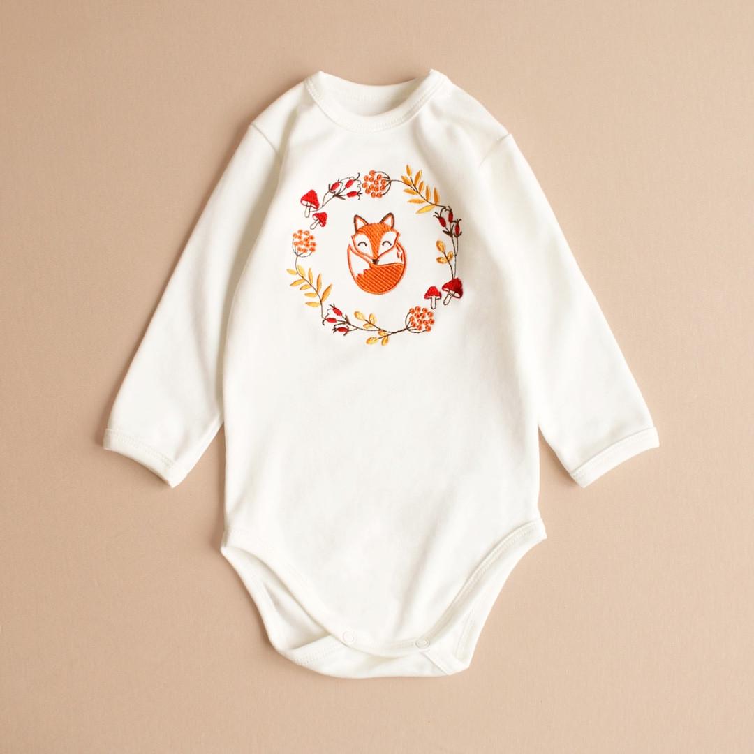 Боди с длинным рукавом с вышивкой Лисичка 74 см 6-9 мес Молочный (2679643107)