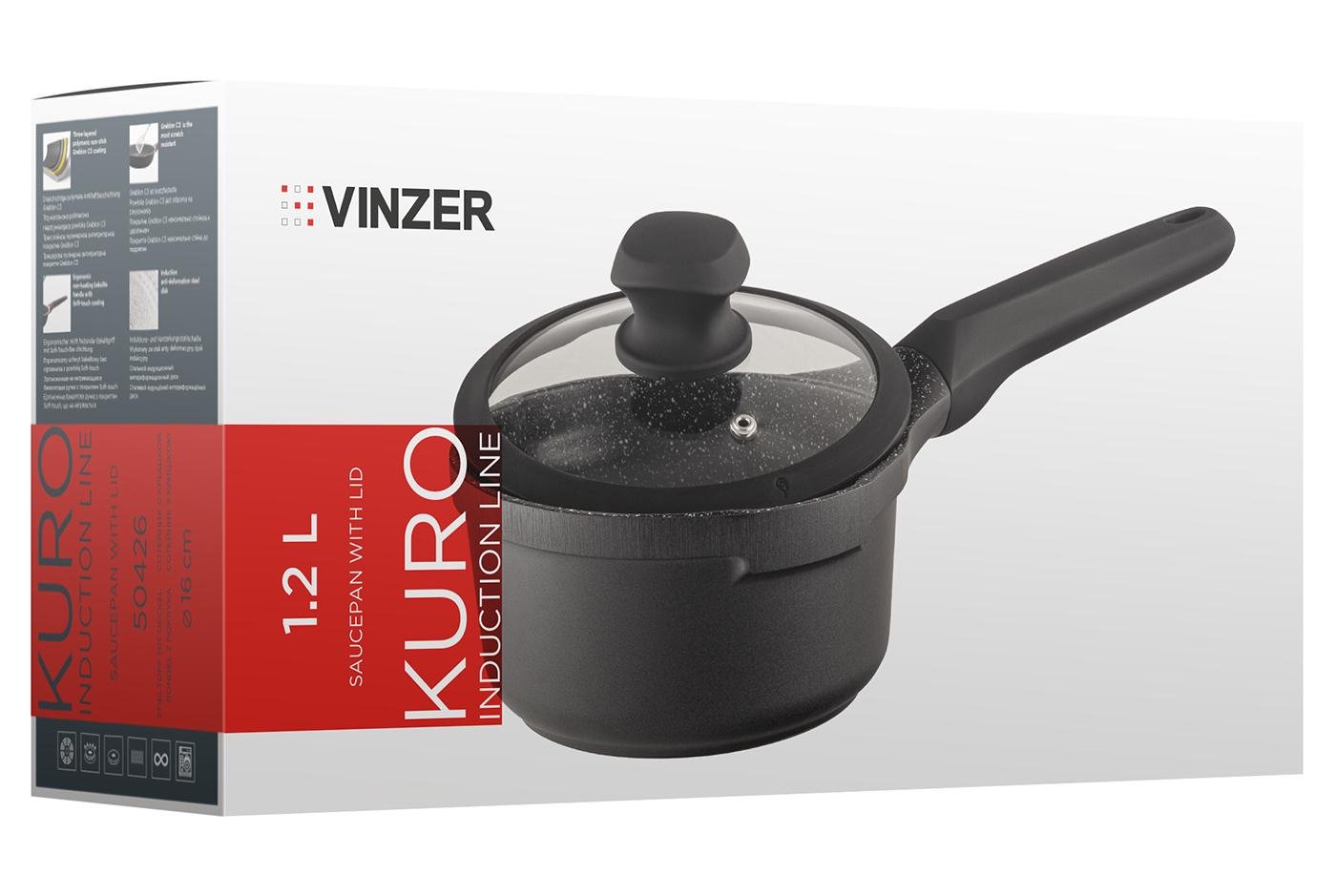 Сотейник з кришкою Vinzer Kuro Induction Line Ø 16 1,2 л (50426) - фото 3