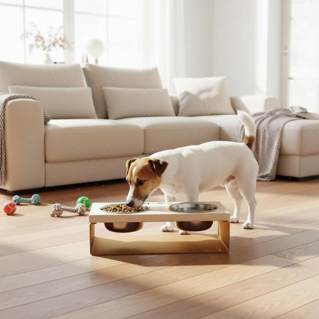 Миски на подставке из цельного металлического листа для собак и котов Hollky SteelWood S 2х0,45 л (SWS-36188-GLWH)