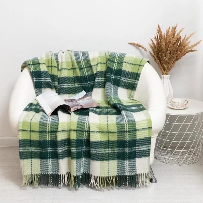 Плед шерстяной Vladi Эльф 170х210 см Бело-салатово-зеленый