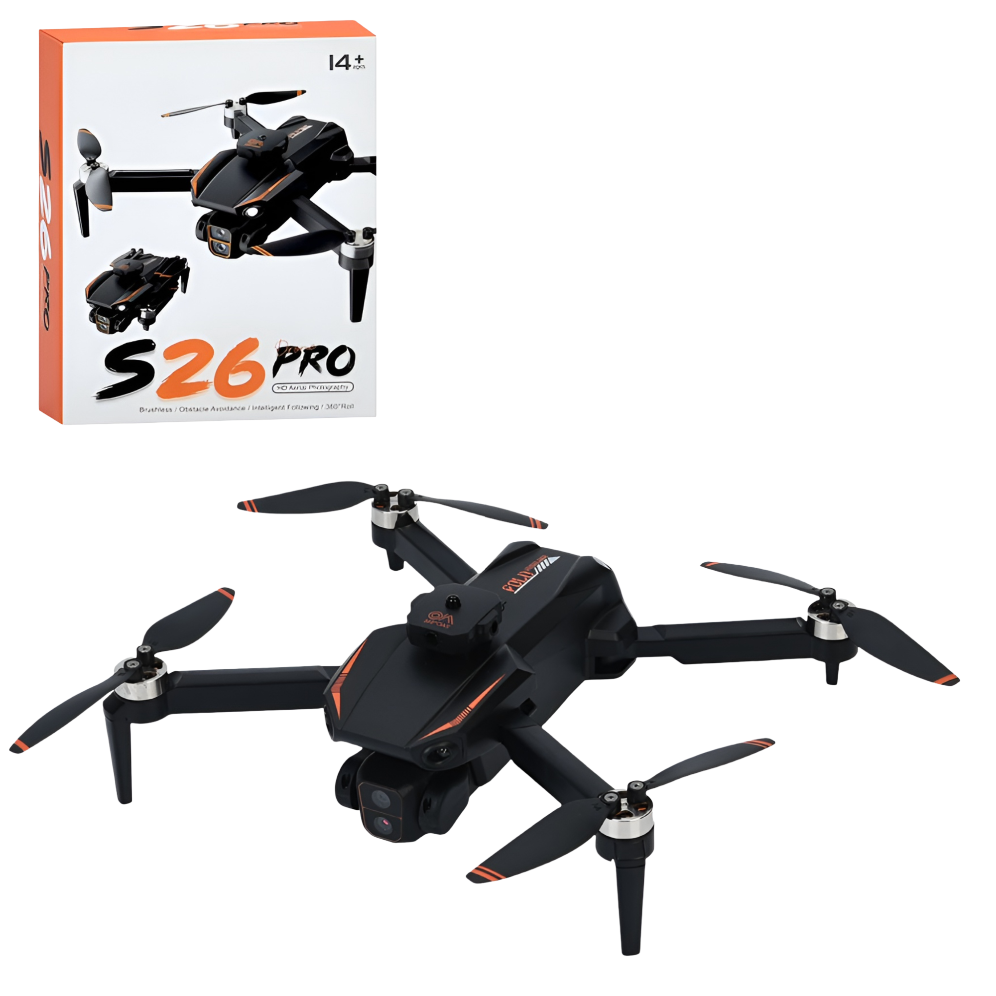 Квадрокоптер детский складной 36 см с пультом управления/свет/камера Черный (S26)