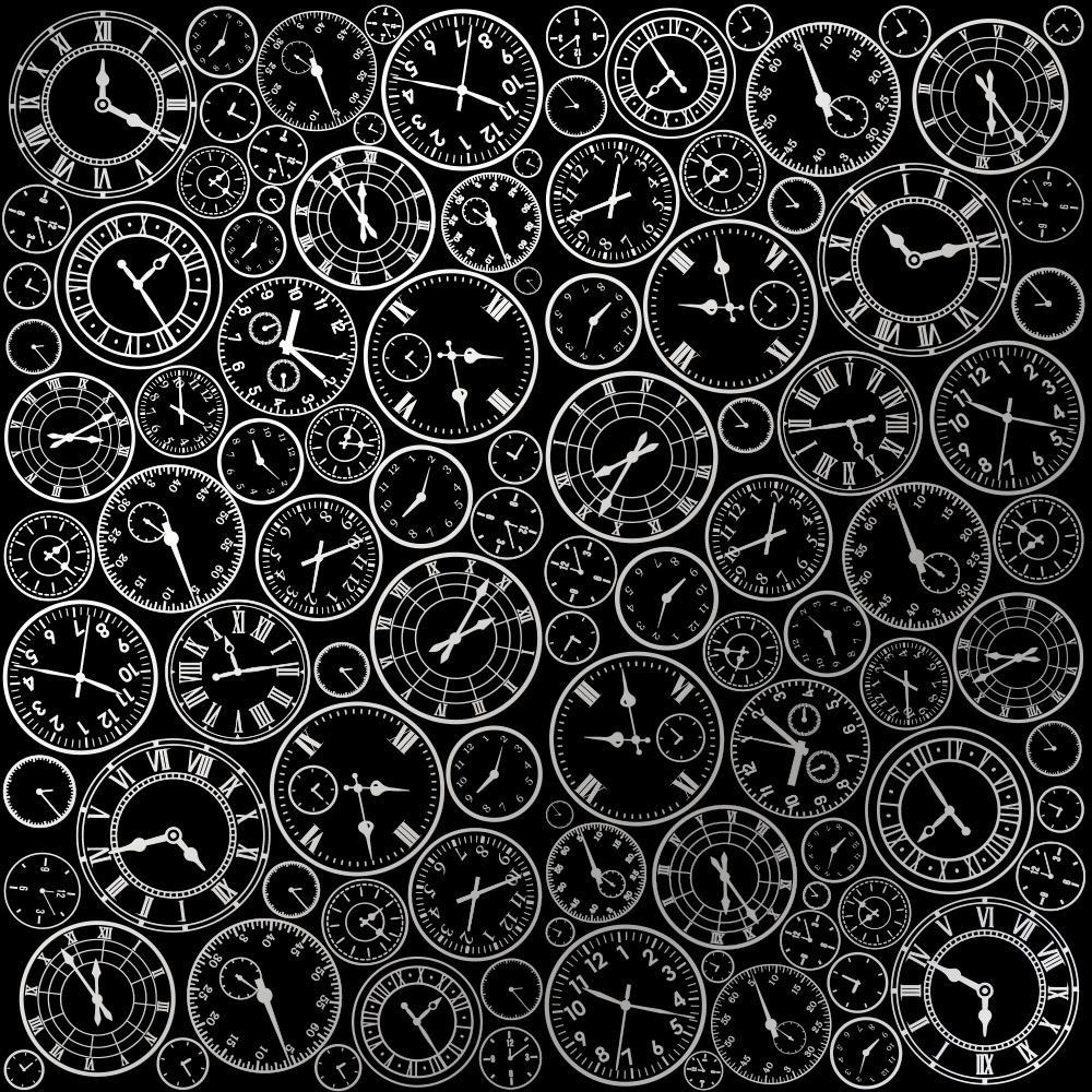 Лист бумаги односторонний Silver Clocks с серебряным тиснением 30,5х30,5 см Black