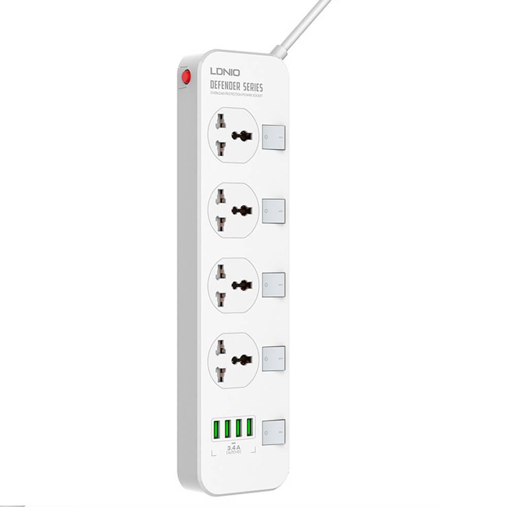 Фільтр мережевий LDNIO SC4408 4 Розетки/4 USB перетин 3х0,75 мм 2 м Box White (35167)