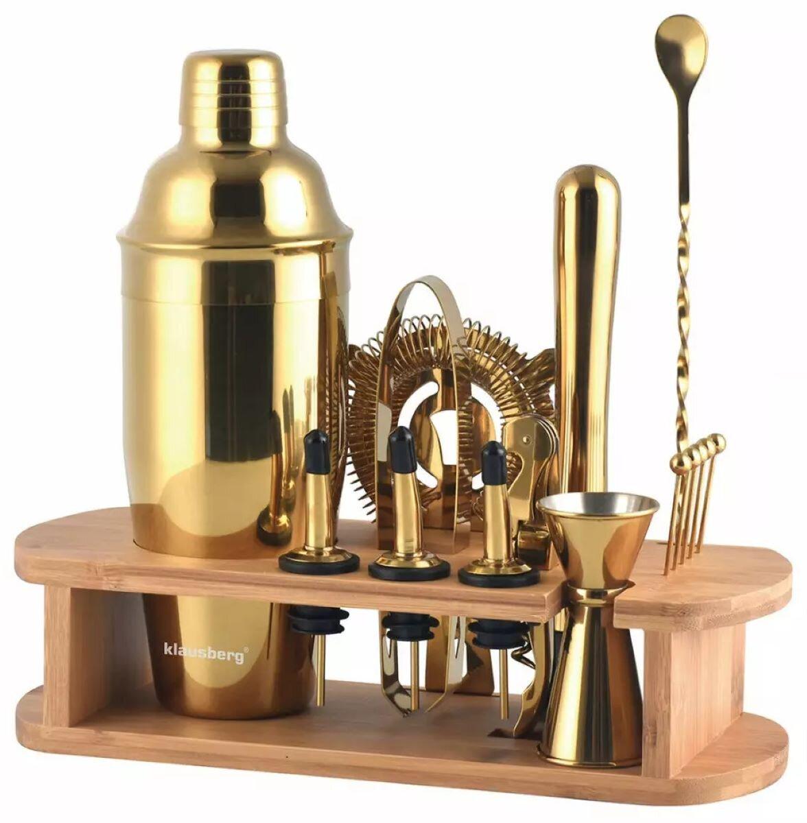 Набор бармена для приготовления коктейлей Klausberg KB-758 12 предметов Золотой