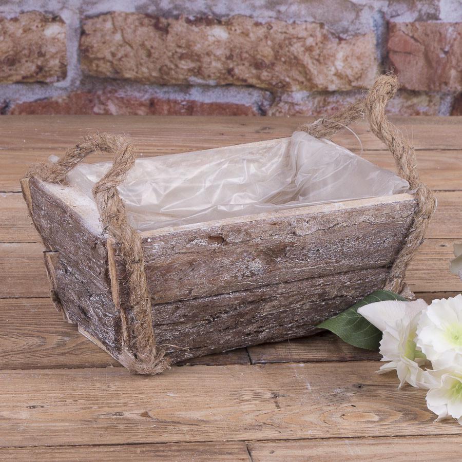 Кашпо из коры прямоугольное с ручками (736)
