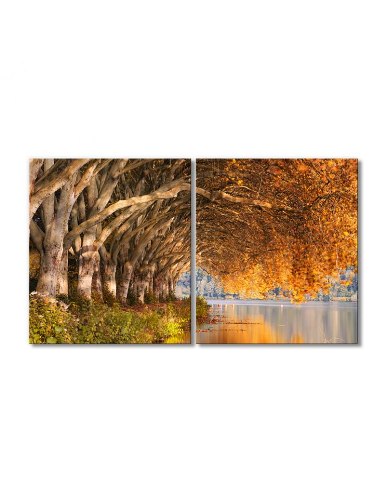 Картина модульная Пейзаж осенние деревья над рекой 2 модуля 80x120 см