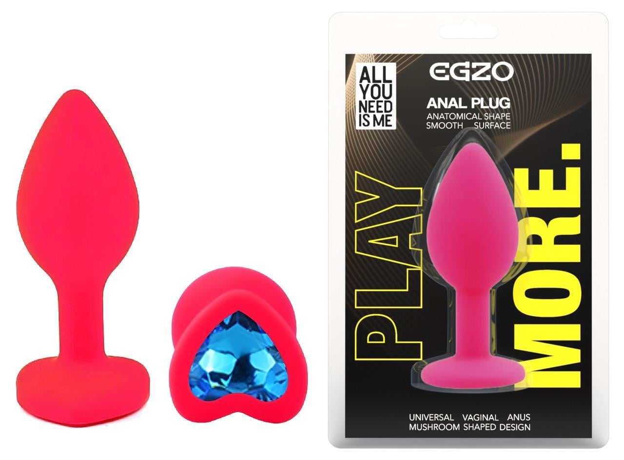 Анальная силиконовая пробка EGZO Silicone S Pink Heart/Plug Blue (2881323852)