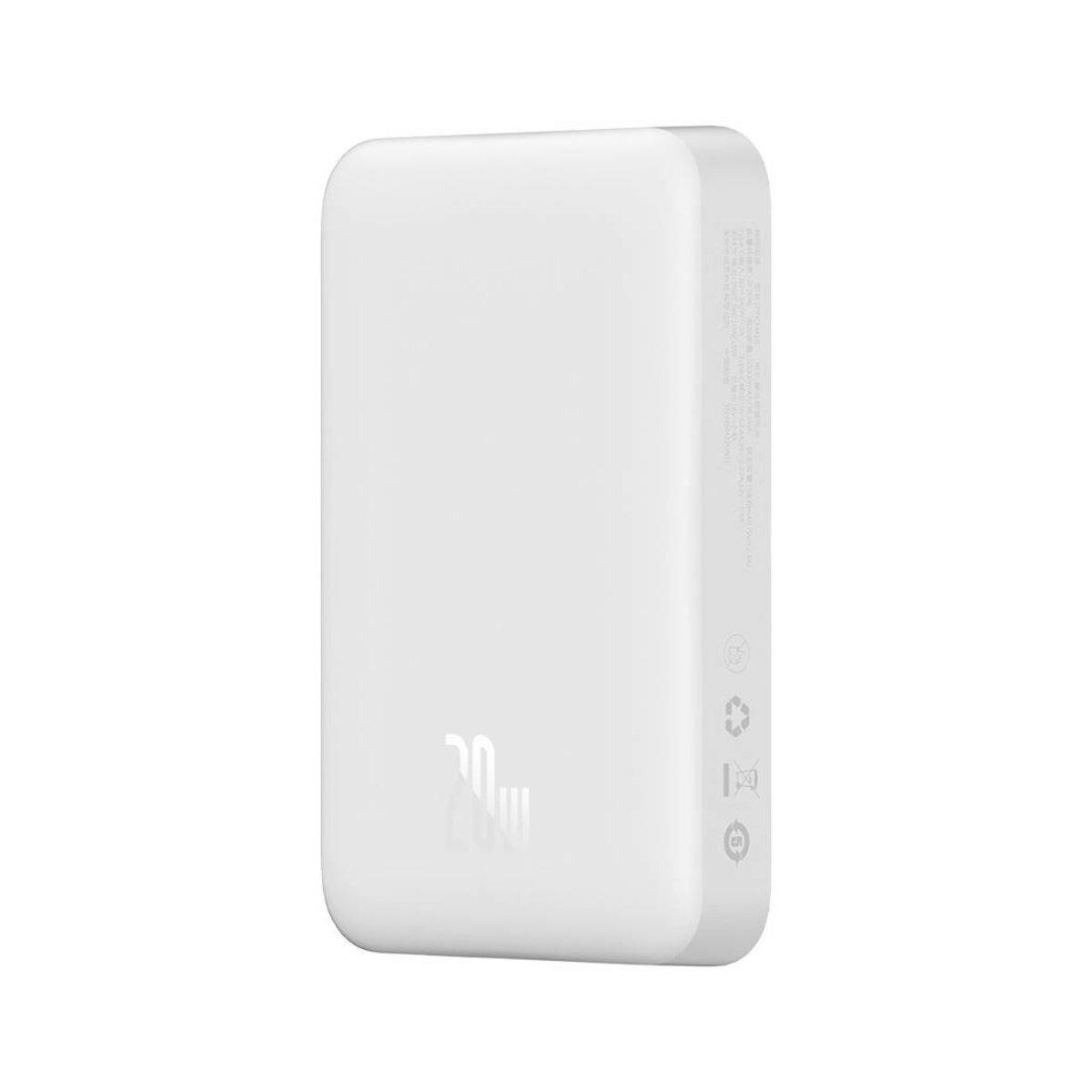 Повербанк Baseus Magnetic Mini 10000 mAh 20 W 2в1 QC3.0+PD3.0 с беспроводной зарядкой Qi 15 W White (PPCX030002) - фото 4