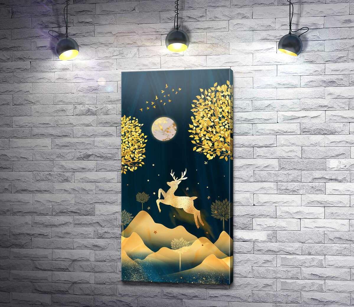 Картина ArtPoster Олень в прыжке под луной 65x130 см Модуль №1 (003979)