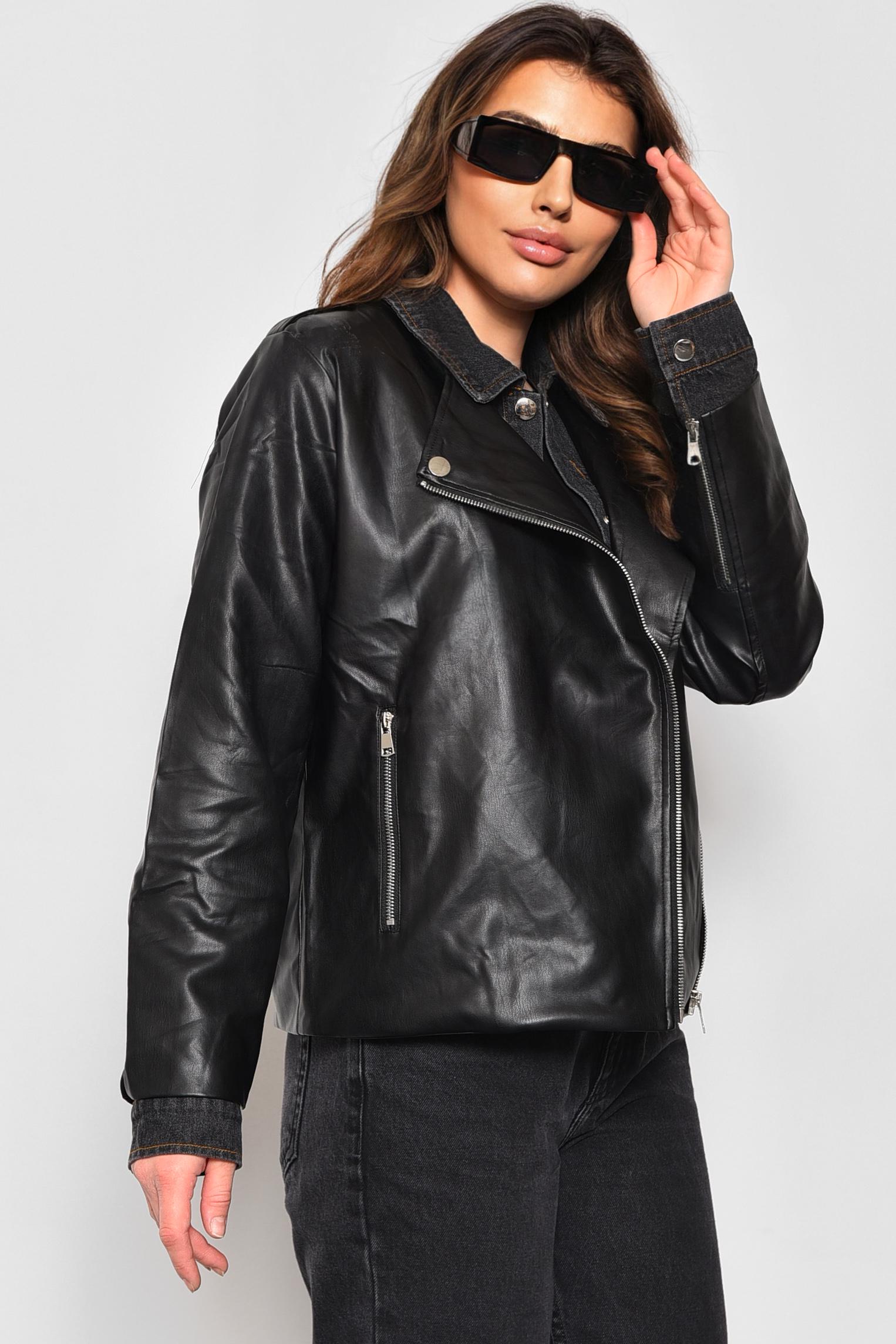 Куртка женская из экокожи S Черный (175184) - фото 2 Куртка женская из экокожи S Черный (175184) - фото 2