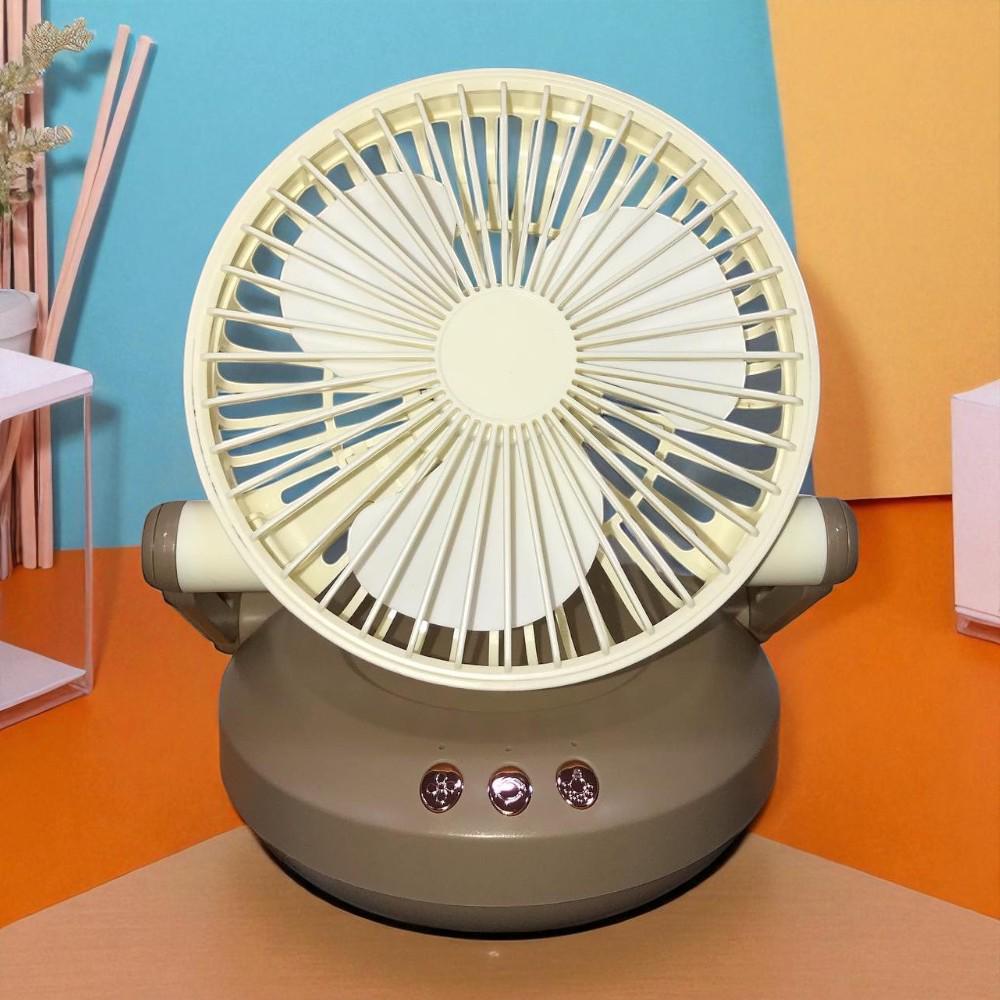 Вентилятор настільний на акумуляторі USB Type-C 1200 мАг 3 швидкості LED підсвітка Кремовий (27418683) - фото 2