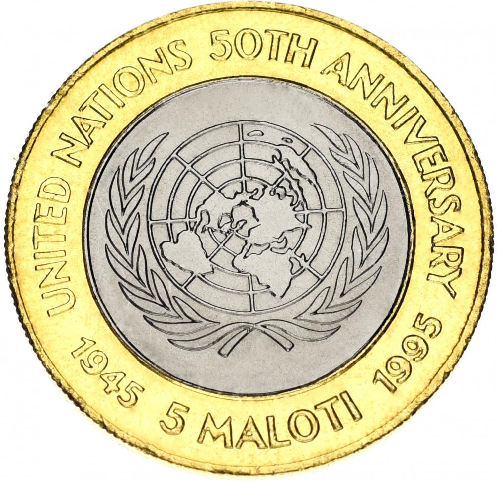 Коллекционная монета Лесото 5 малоти 1995 Биметалл UNC 50 лет ООН (М13796)