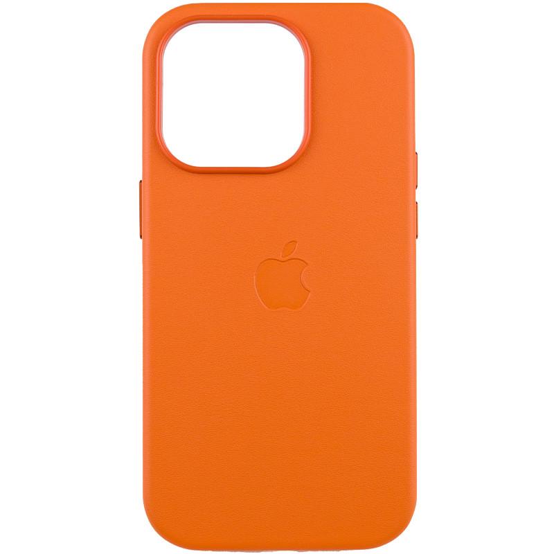 Противоударный кожаный чехол Leather Case (AAA) with MagSafe and Animation для Apple iPhone 14 Pro Max (6.7") Orange