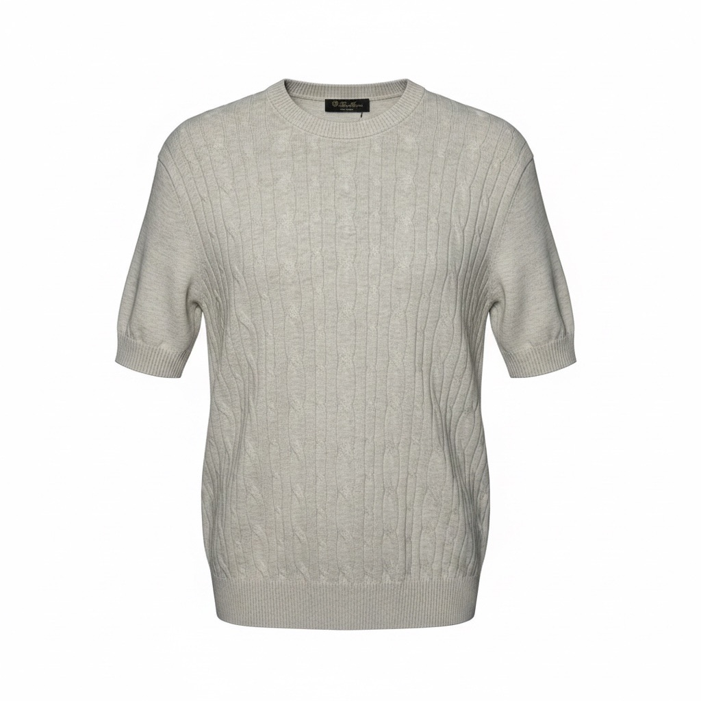 Футболка мужская в стиле Loro Piana Treccia Short Sleeve Cable Knit Top T-Shirt L Светло-серый (LP12001.5L)