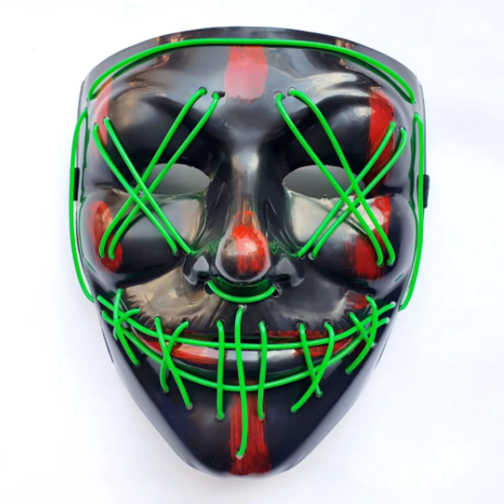 Маска неоновая Судная ночь для Хэллоуина 3 режима Зеленый (NG1040)