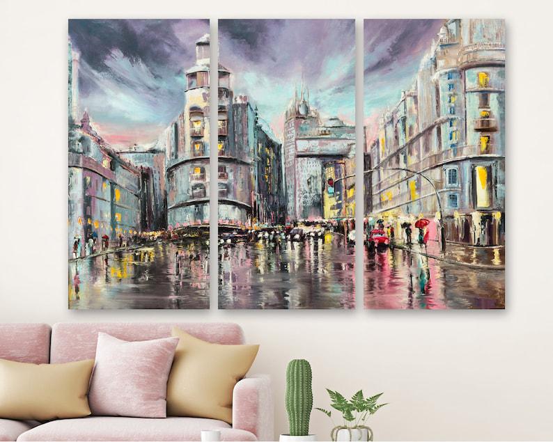 Модульная картина на холсте из трех частей KIL Art Улица Мадрида Гран-Виа 78x48 см (M3_M_413)