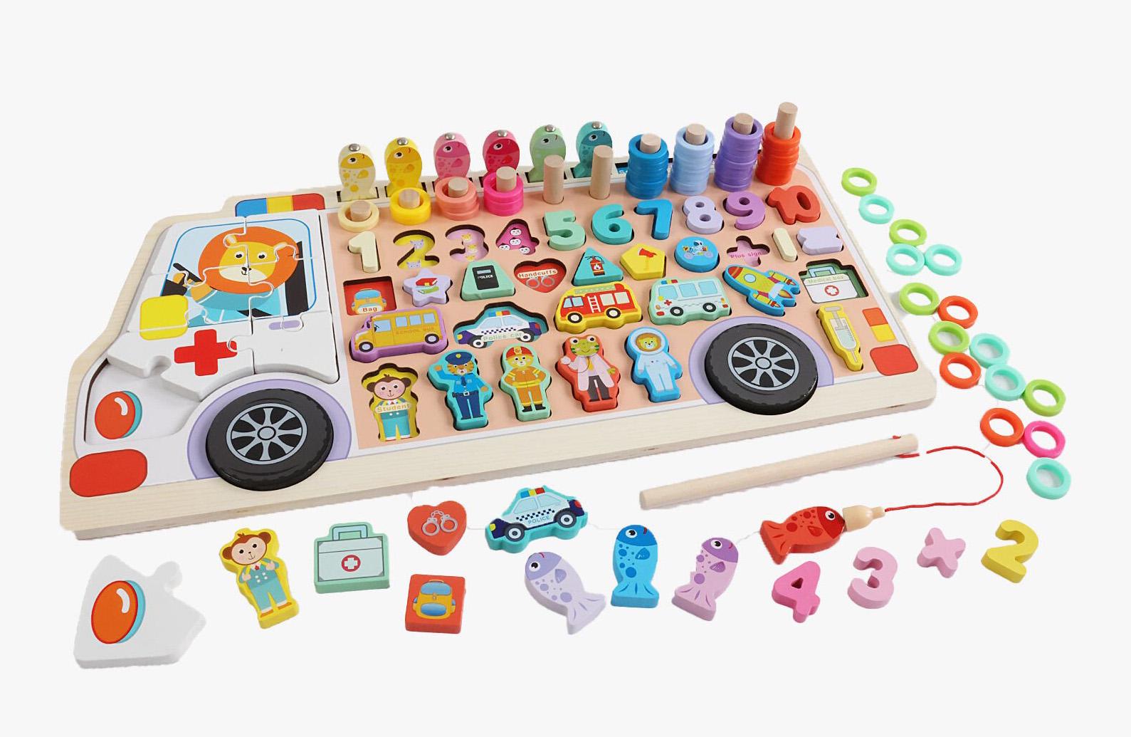 Дошка логічна дерев'яна сортер/риболовля/цифри/форми/кольори/пазли (53625) - фото 4