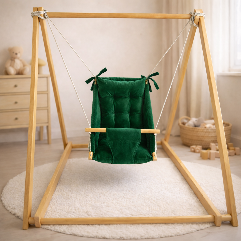Комплект Деревянная опора и Колыханка бархат Зеленый (gs-9209)