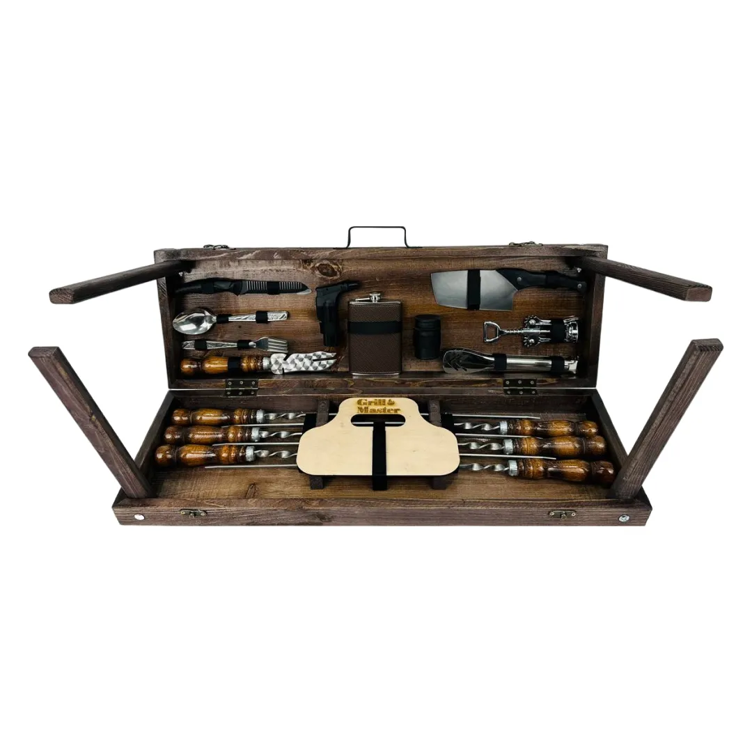 Набор шампуров в кейсе Скаут средний из нержавеющей стали деревянный (2-10-KS-7620)