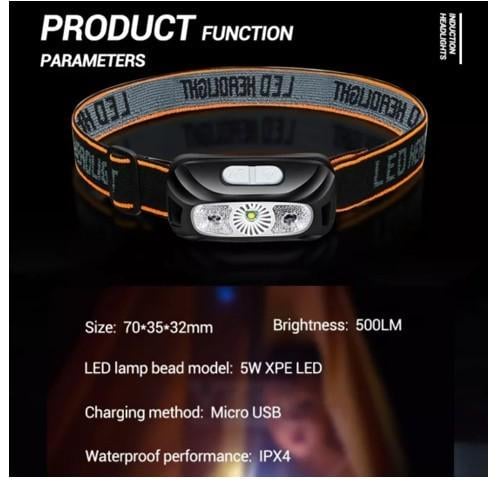 Ліхтар налобний акумуляторний LED LBS-XI W 5 W Sensor Bl IPX4 - фото 4