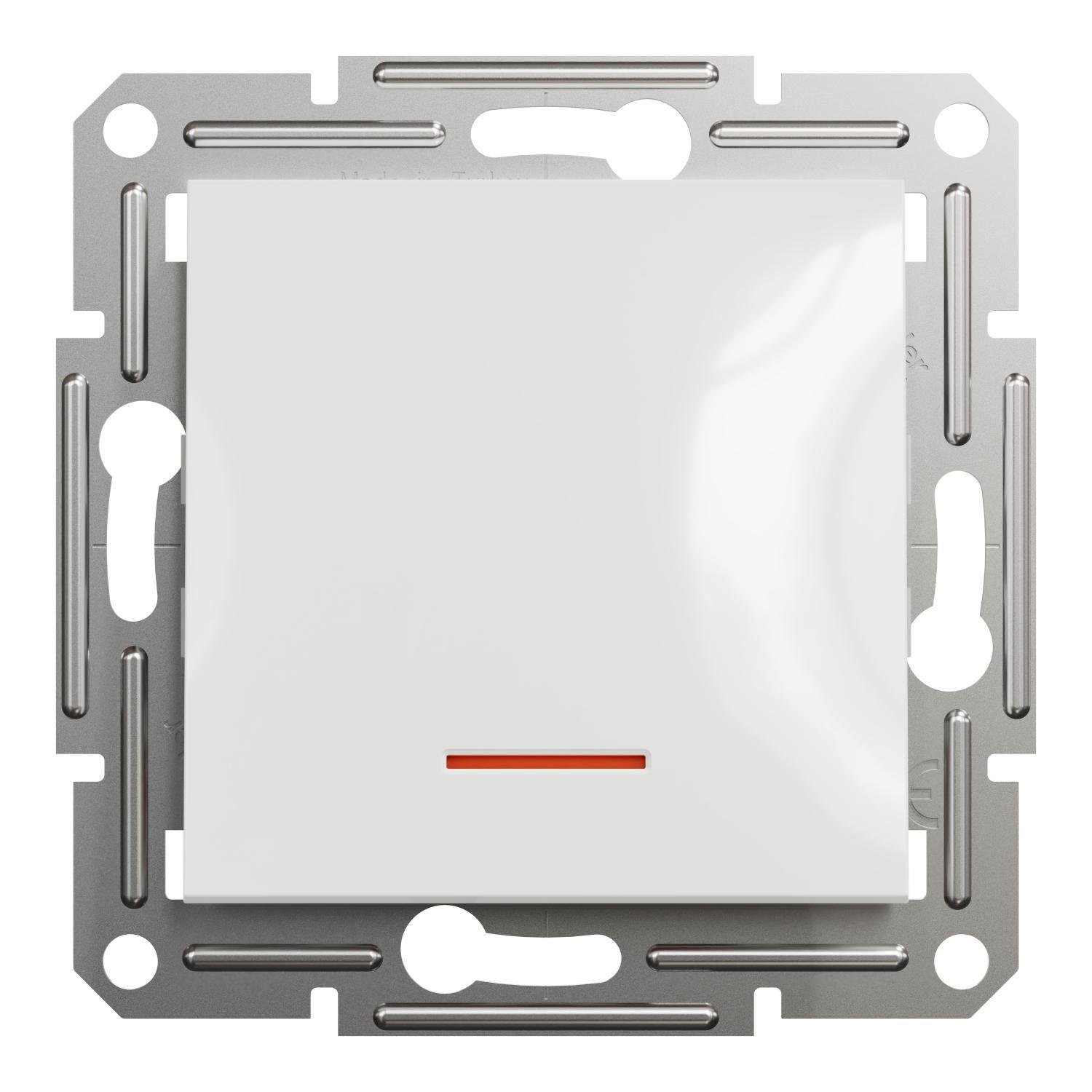 Выключатель одноклавишный Schneider Electric Asfora с подсветкой без рамки Белый (EPH1470121)