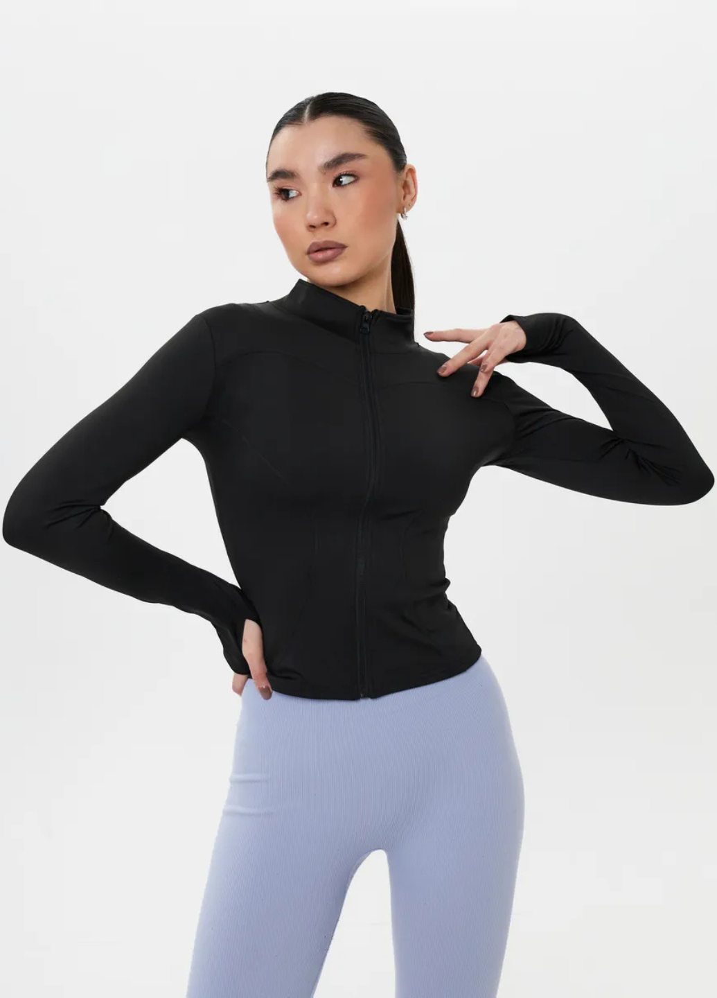 Кофта женская спортивная на молнии с воротником-стойкой и отверстиями для пальцев повседневный 3XL Черный (70274/3XL) Кофта женская спортивная на молнии с воротником-стойкой и отверстиями для пальцев повседневный 3XL Черный (70274/3XL)