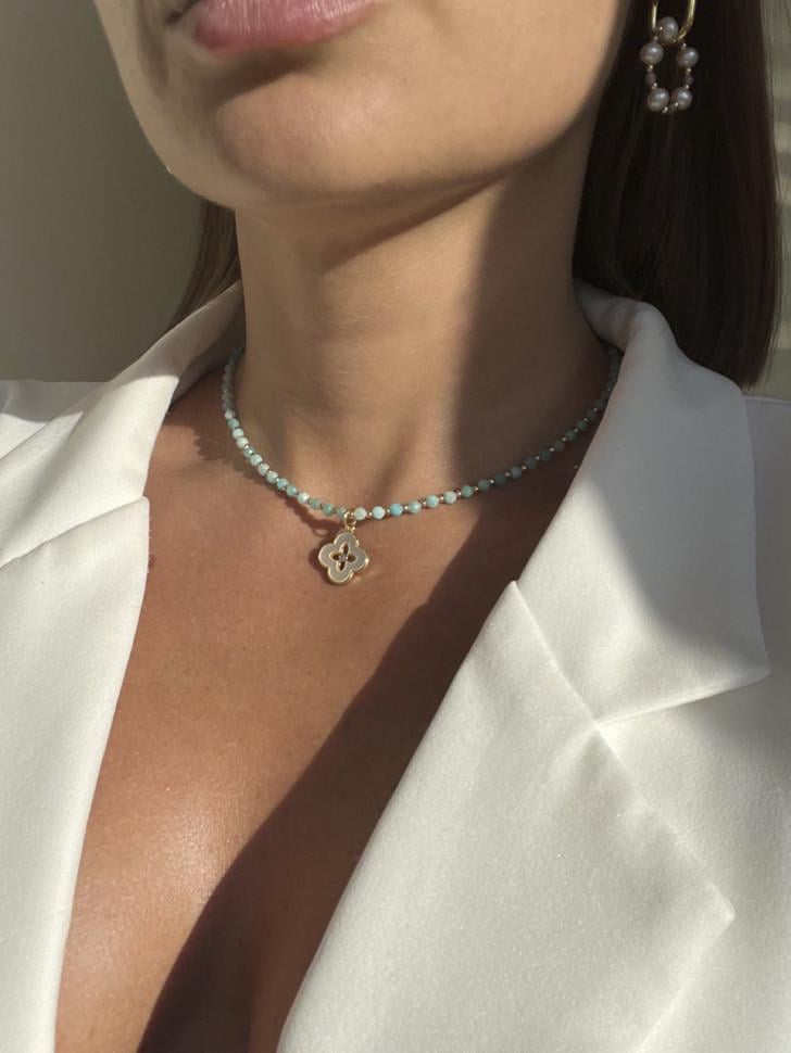 Чокер LeBijou з каміння амазоніт з підвіскою конюшина (5180)