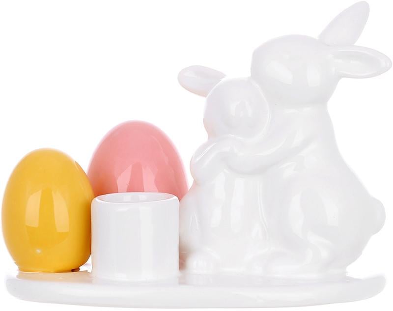 Подсвечник керамический Пасхальное семейство Кроликов 13х9х10 см Белый