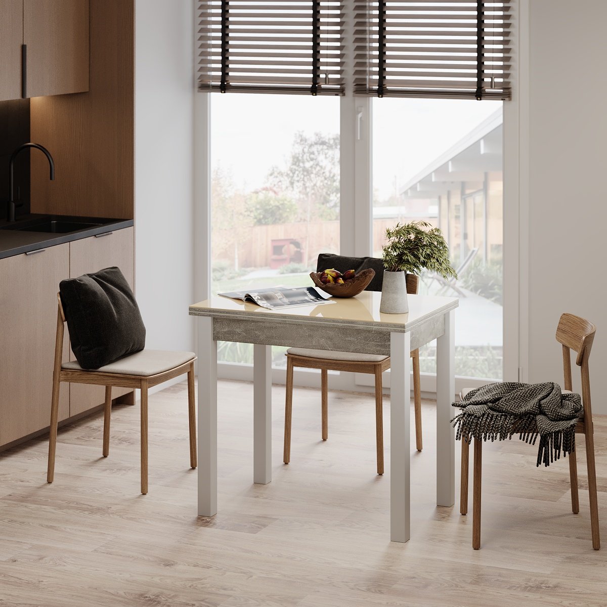 Стол-трансформер ART IN HEAD Dinner Glass 900x754x600 мм Ателье светлый/Белый/Жемчужина (TB16040400103) - фото 3 Стол-трансформер ART IN HEAD Dinner Glass 900x754x600 мм Ателье светлый/Белый/Жемчужина (TB16040400103) - фото 3