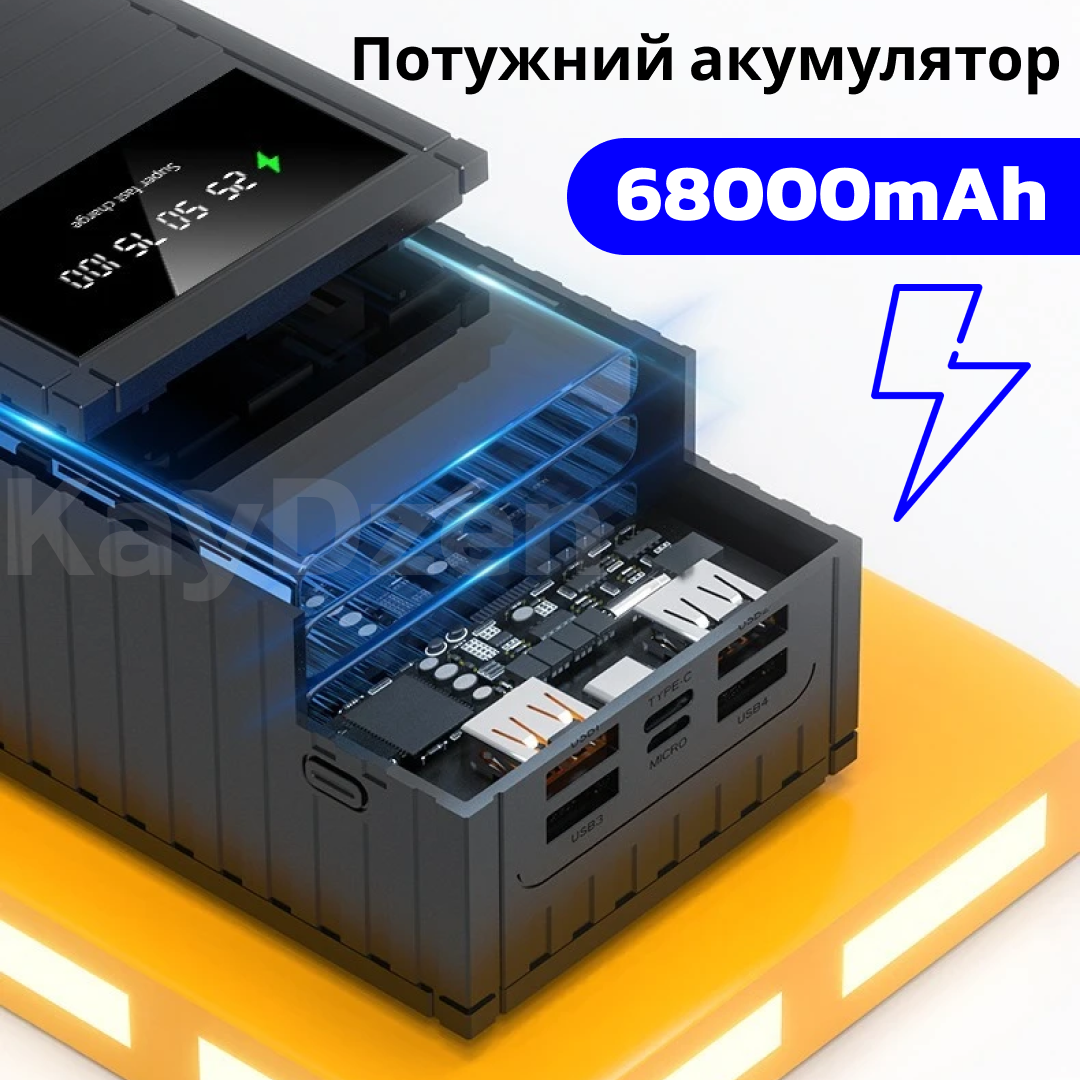 Повербанк Andowl Q-CD6500 68000 mAh швидка зарядка QC3.0 PD30W Чорний (5f1248b7) - фото 4