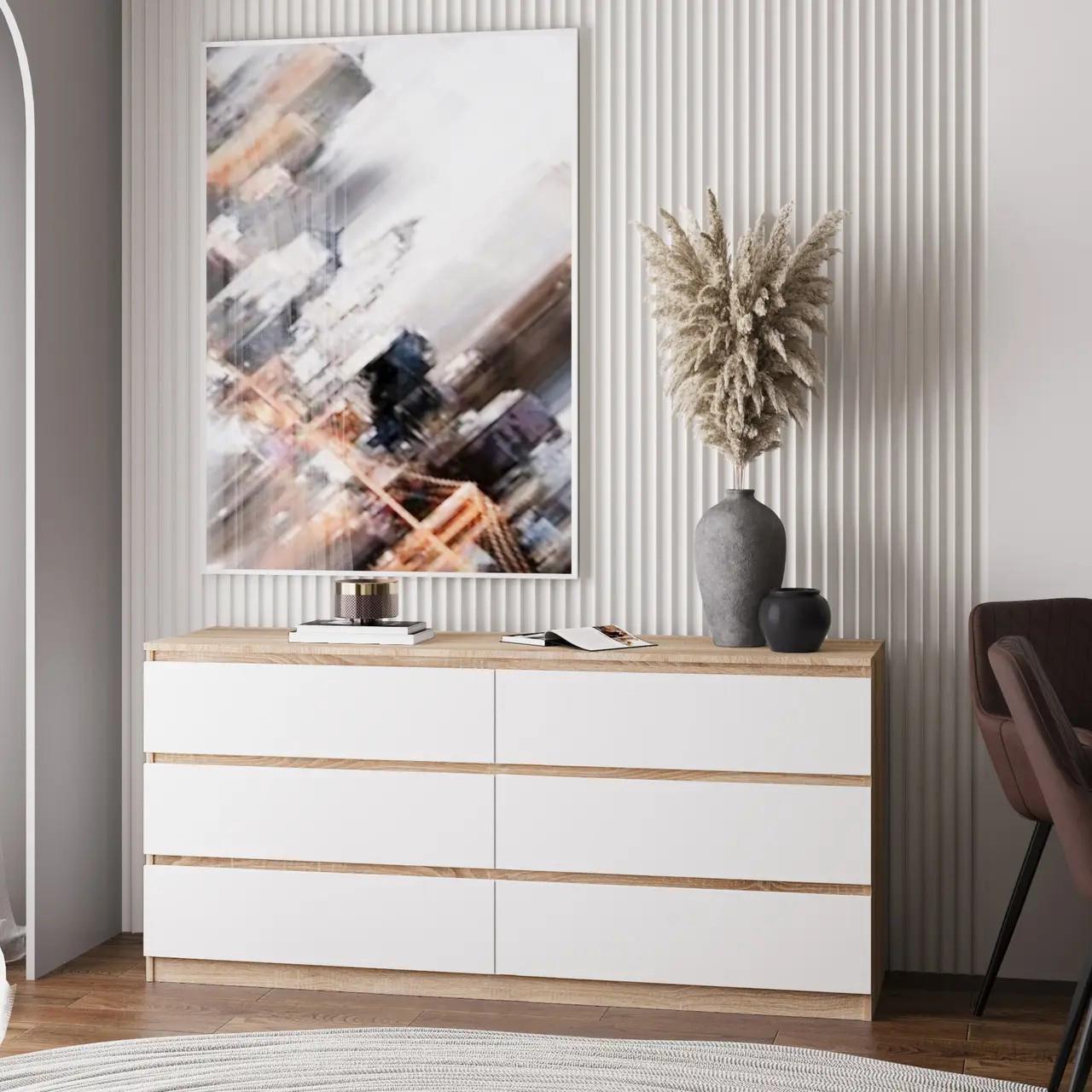 Комод на 6 ящиков без ручек Line TVF6 1400x450x800 мм Дуб Сонома/Белый