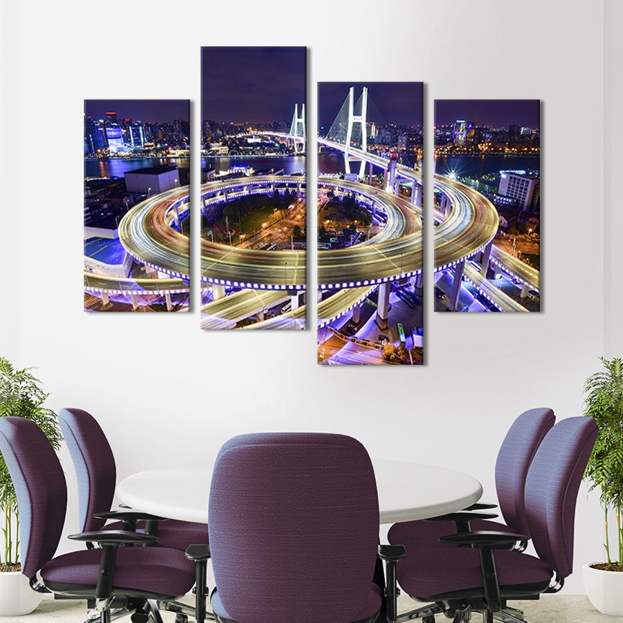 Картина модульная из 4 частей Современная автомагистраль в Шанхае XL 149x106 см (404-42)