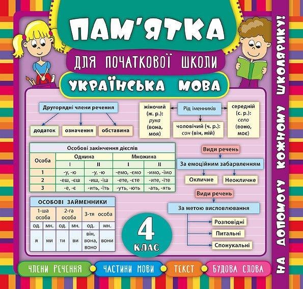 Книга УЛА "Пам'ятка для початкової школи Українська мова" 4 клас 21х20 см (2224546279)