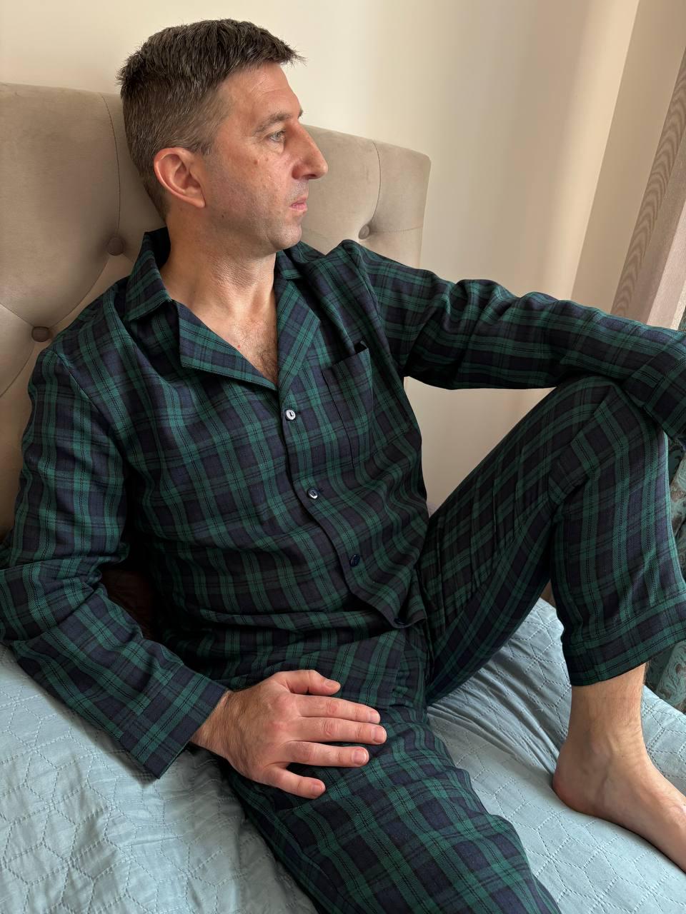 Пижамный комплект COSY Бруклин с фланели брюки/рубашка XL клетка Зелено-синий (F231P) - фото 5