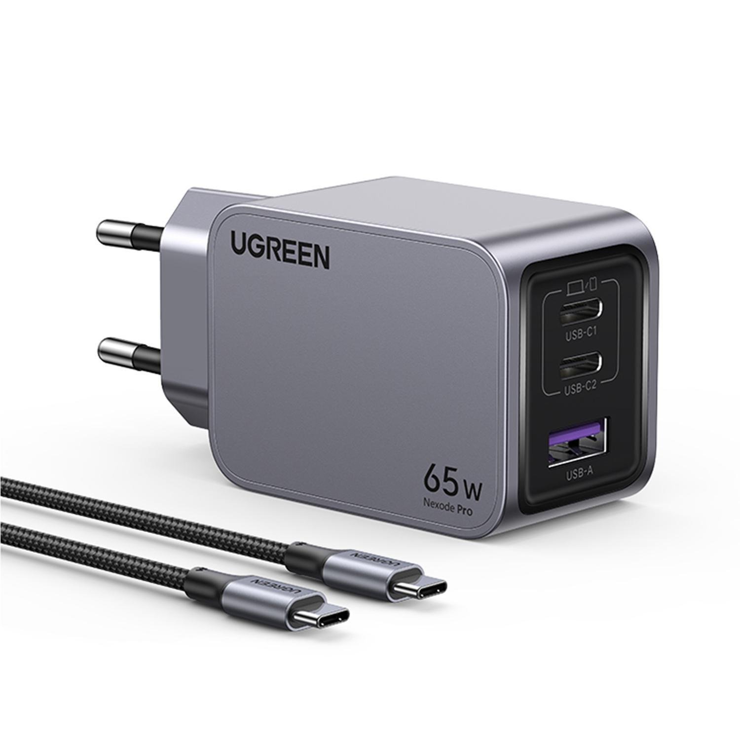 Зарядний пристрій GaN UGREEN Nexode Pro X755 65 Вт/3 порти/кабель Сірий (25871)