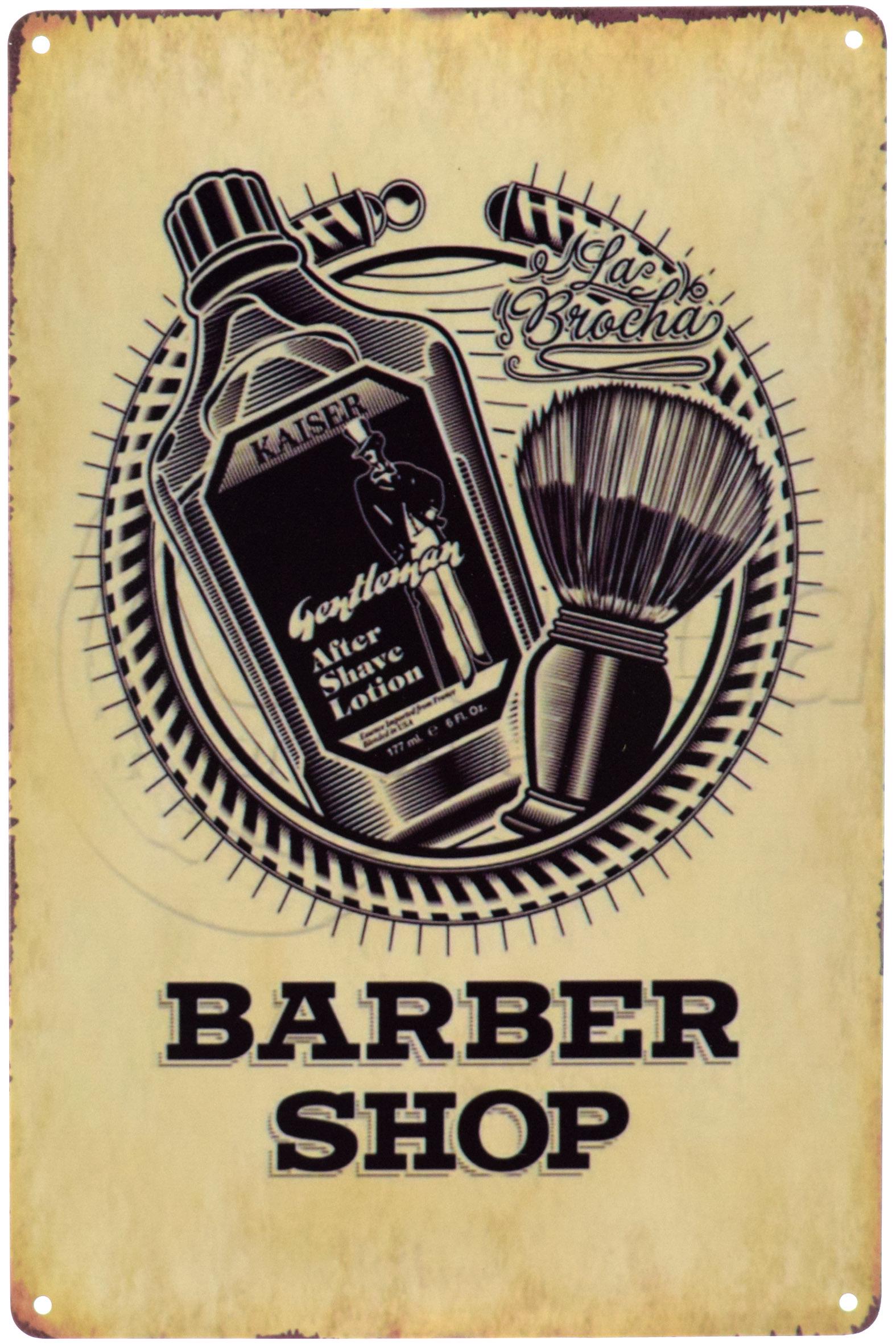 Табличка металлическая Барбершоп/Barber Shop La Brocha 20x30 см
