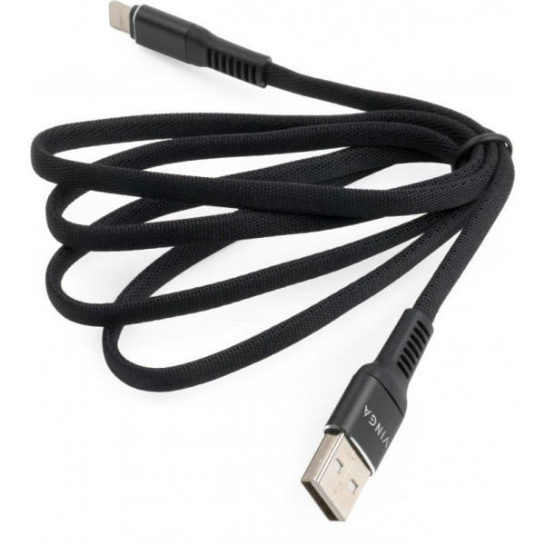 Кабель Vinga USB 2.0 AM to Lightning 1 м flat nylon Black Vinga (VCPDCLFNB1BK) - фото 3