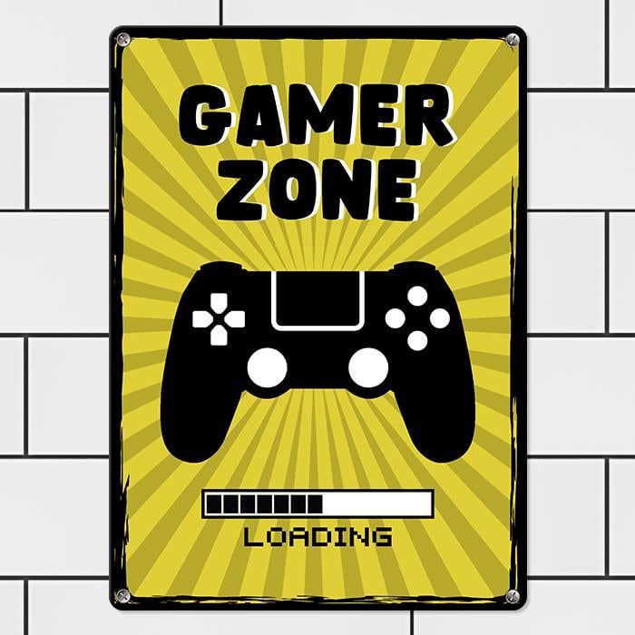 Табличка металлическая Gamer zone 26х18,5 см (MET_20J017_WH)
