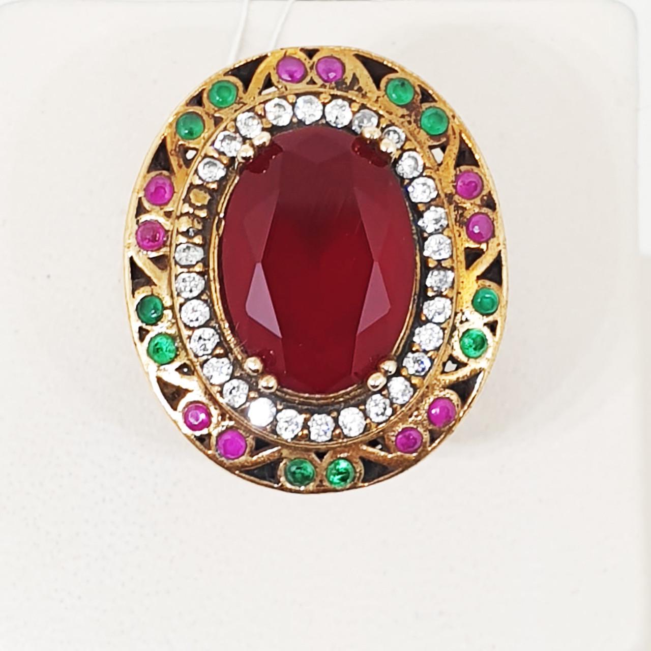 Кольцо серебряное с рубином и изумрудом р. 19,5 10,08 г (1605358846)