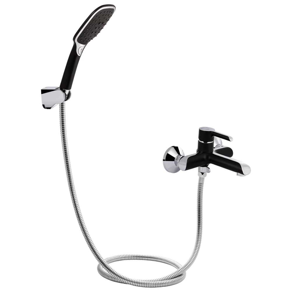 Смеситель для ванны Qtap Grand QTGRABCR006 с душевым гарнитуром Chrome/Black (2552208005)